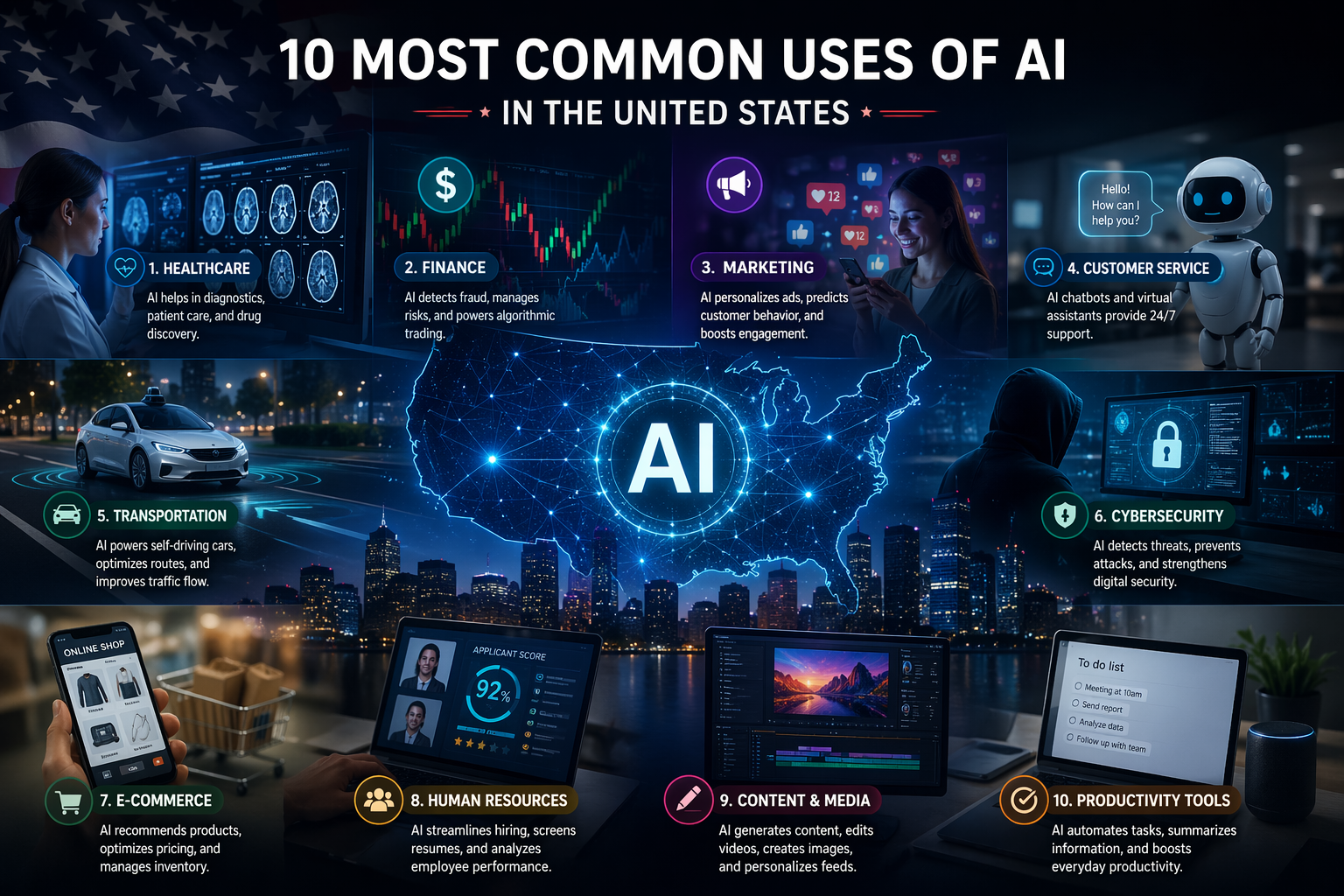 Top 10 Most Common Uses of AI in the United States